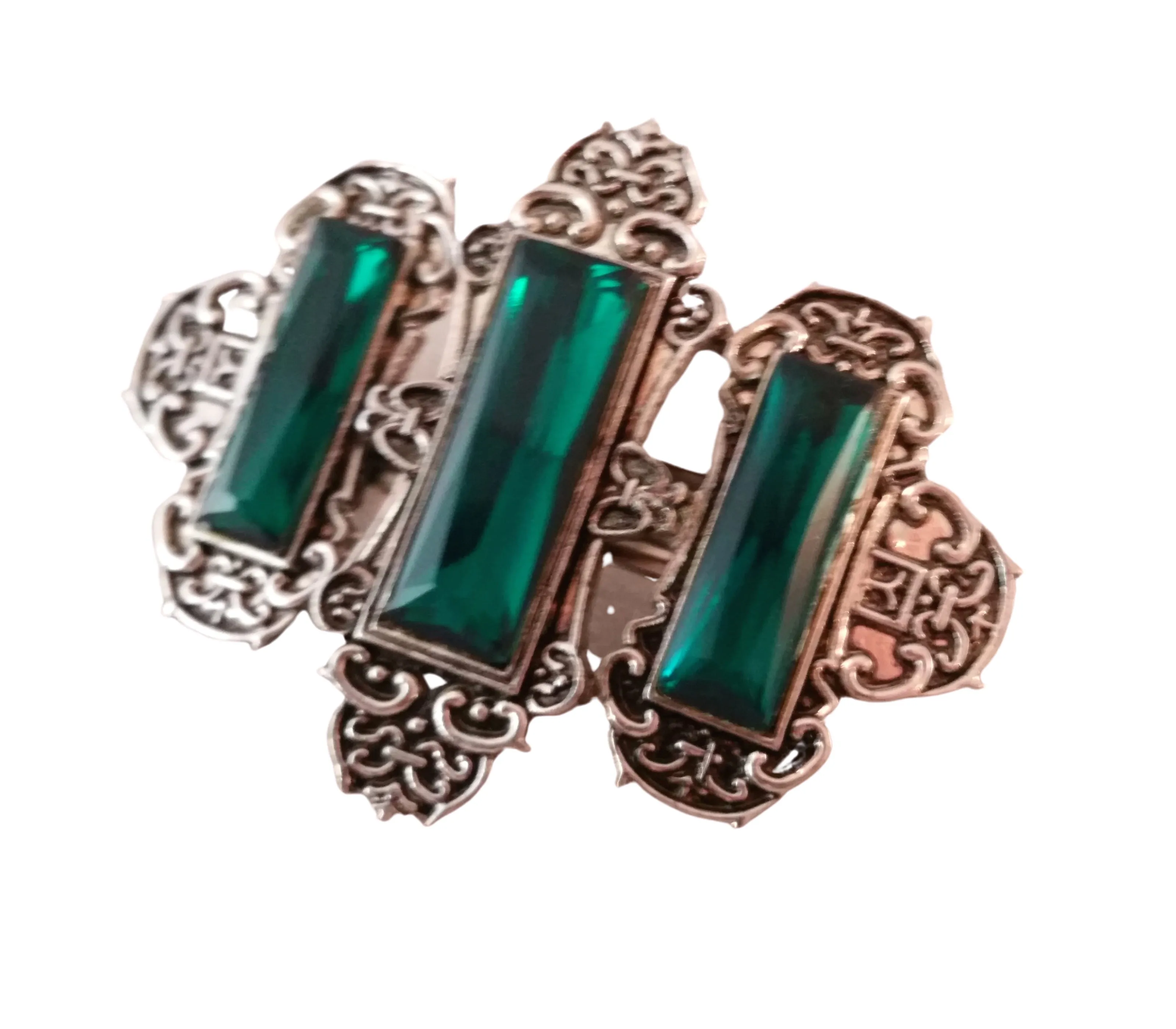 Gothic Barrette Silver Gemstone Green