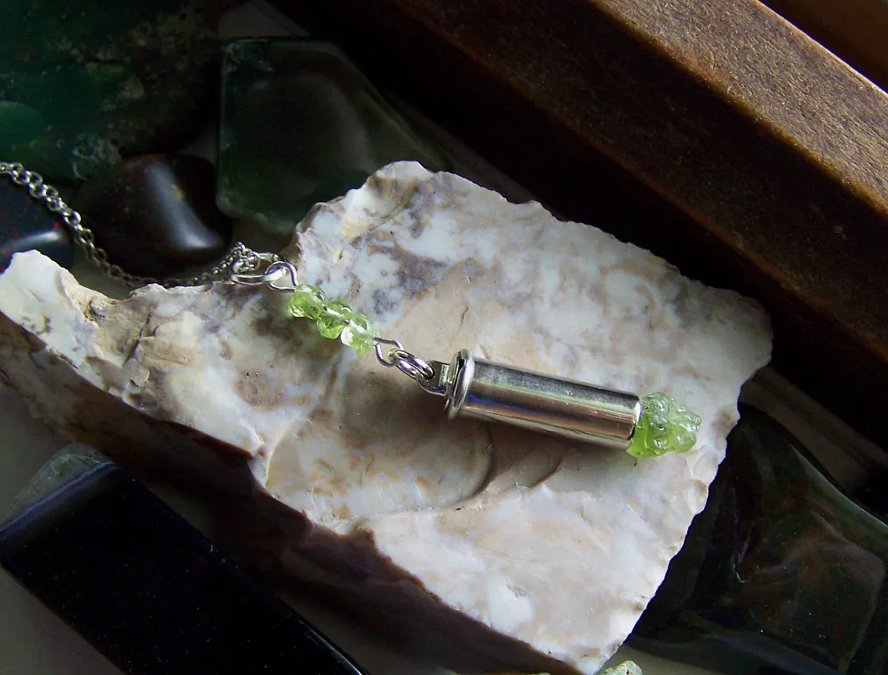 Green Peridot Gemstone Silver Bullet Jewelry Pendant Necklace