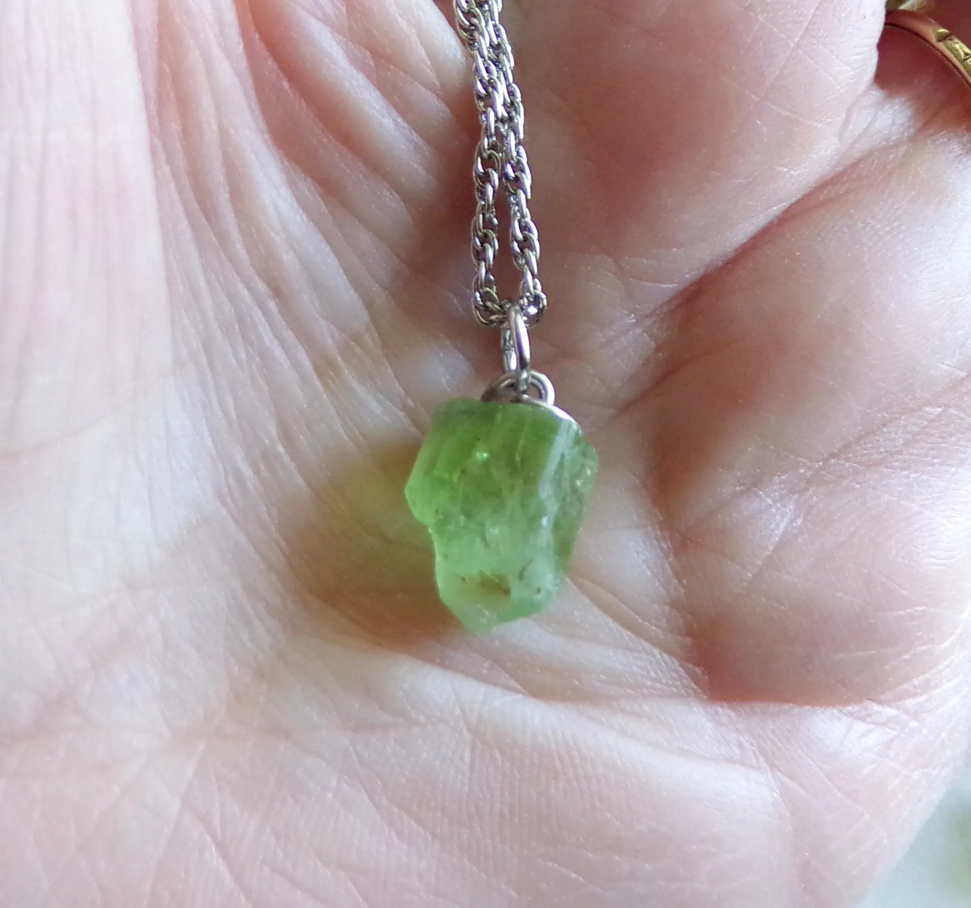 Green Peridot Natural Gemstone Crystal Point Necklace Pendant