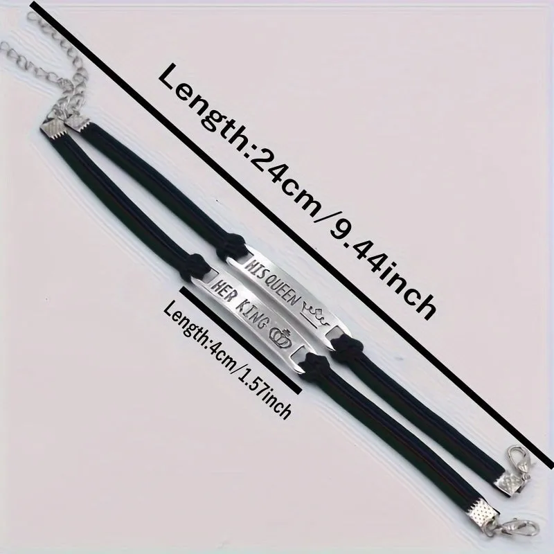 His Queen Her King Metal Bar Couple Bracelet Set