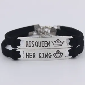 His Queen Her King Metal Bar Couple Bracelet Set