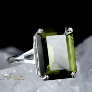 Moldavite Stone Ring .925 SS Size 7