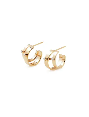 Monday Morning Mood Double, 18K Yellow Gold   Diamond Hoops