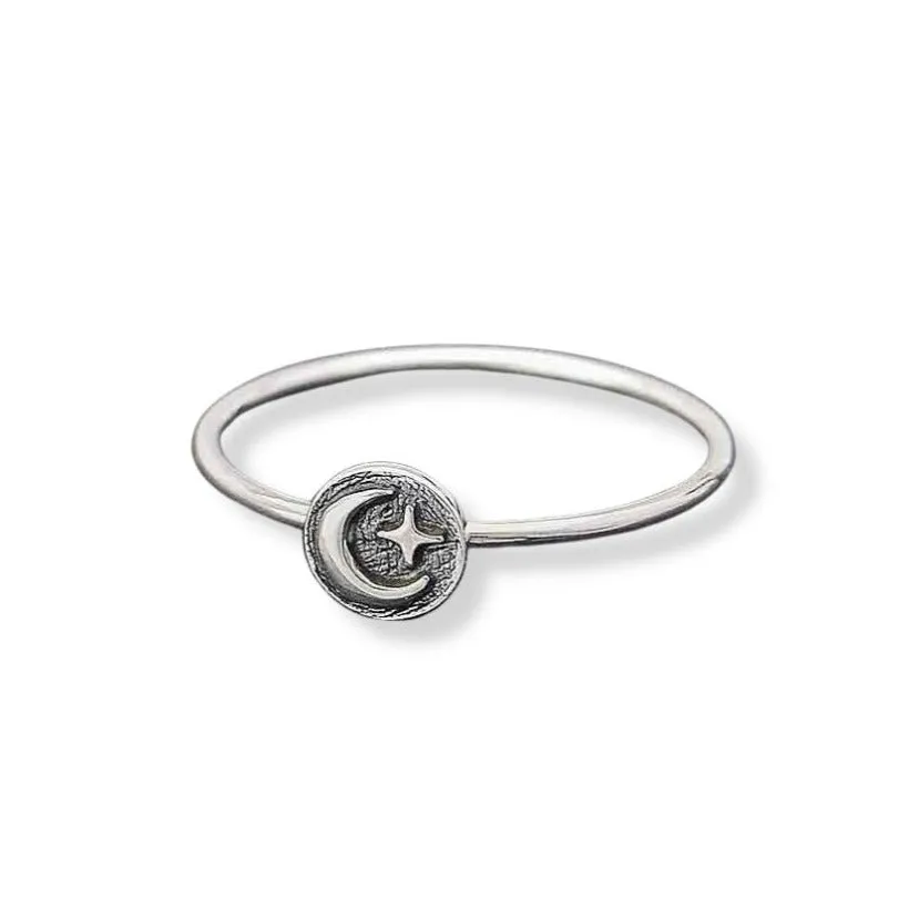 Moon & Star Sterling Silver Stacking Ring