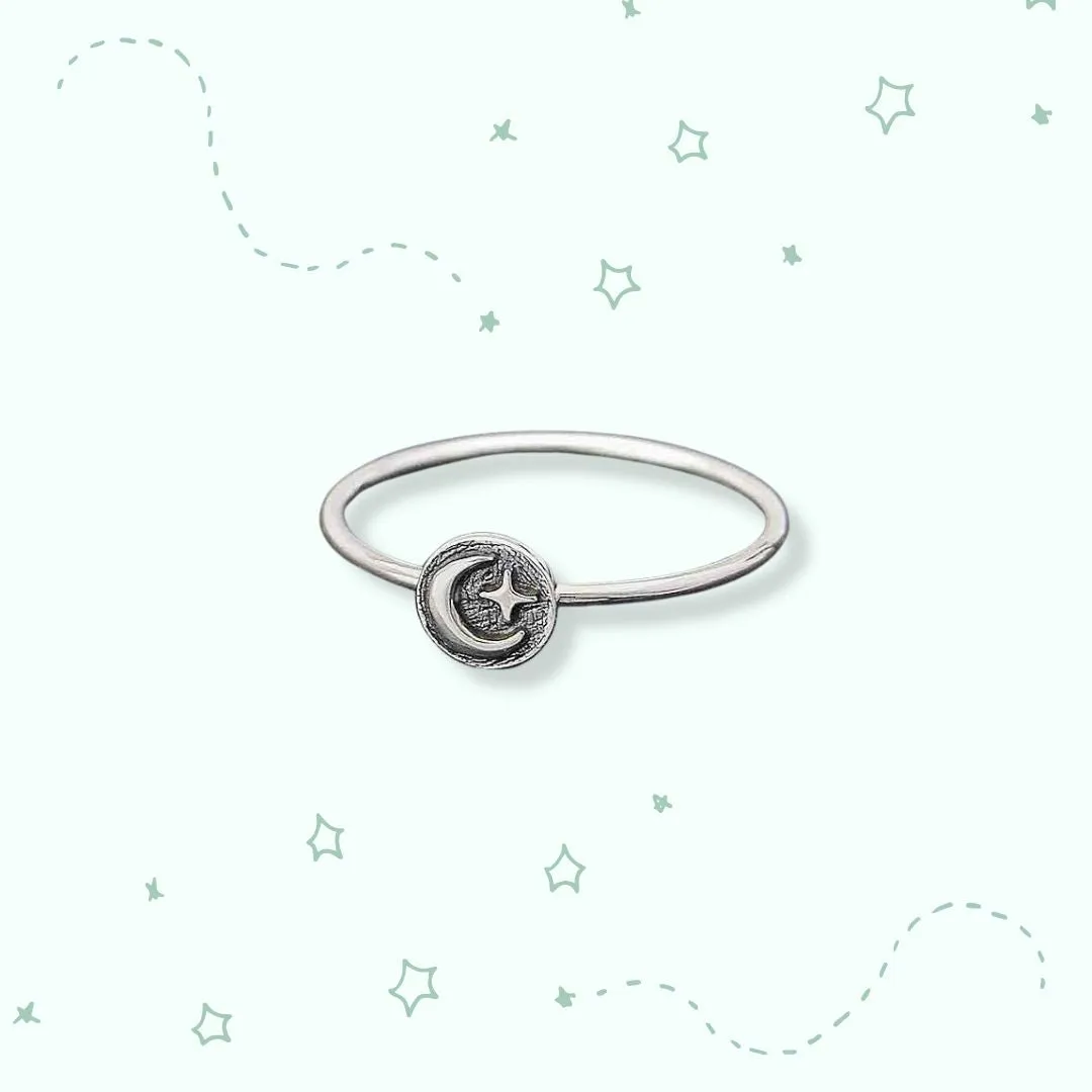 Moon & Star Sterling Silver Stacking Ring