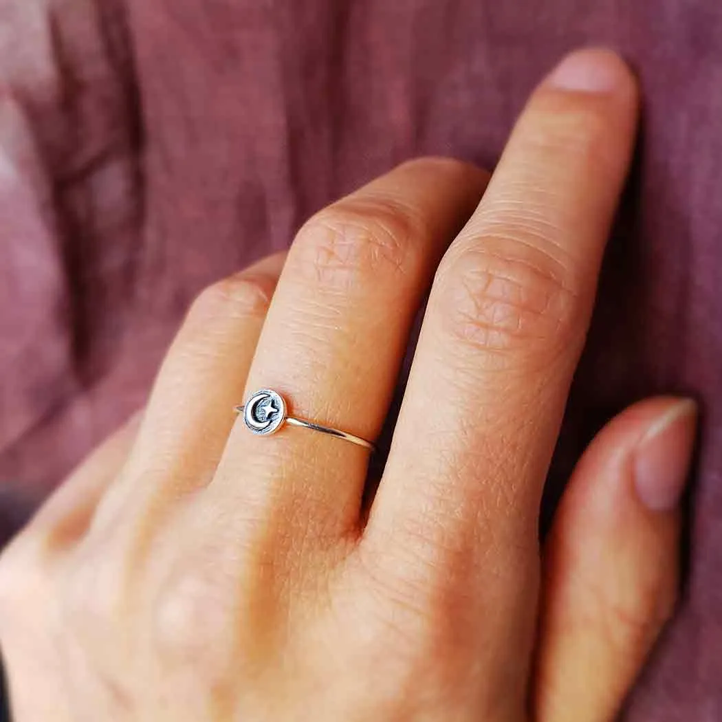 Moon & Star Sterling Silver Stacking Ring