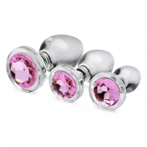 Premium Pink Gem Glass Anal Plug Set with Enhanced Comfort Design