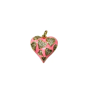 PinkHeart Inlay CZ Heart Charm For Charm Necklace & Bracelet