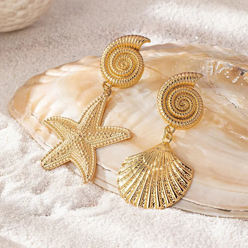 Pre Order:  Gold Metallic Starfish Shell Earrings