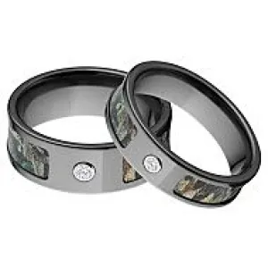 RealTree Timber Camo Rings, Camouflage Wedding Ring Set, RealTree Timber Black Zirconium Camo rings