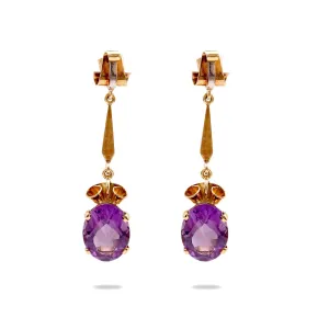 Retro 16.4 Carat Amethyst 18K Rose Gold Drop Earrings