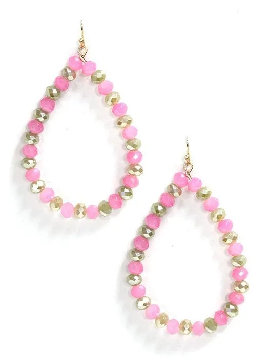 SE7061 Beaded Teardrop Hoop Earrings