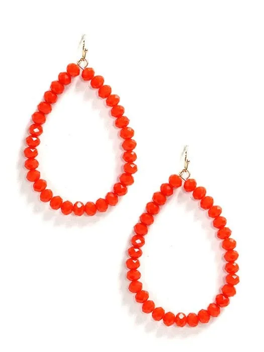 SE7061 Beaded Teardrop Hoop Earrings