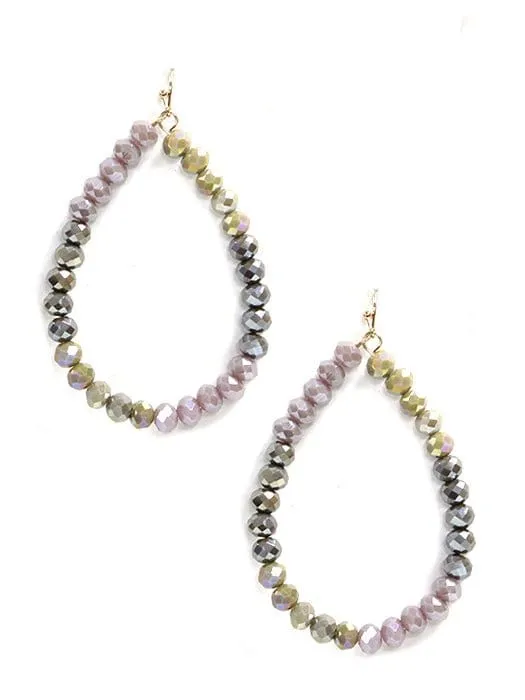 SE7061 Beaded Teardrop Hoop Earrings