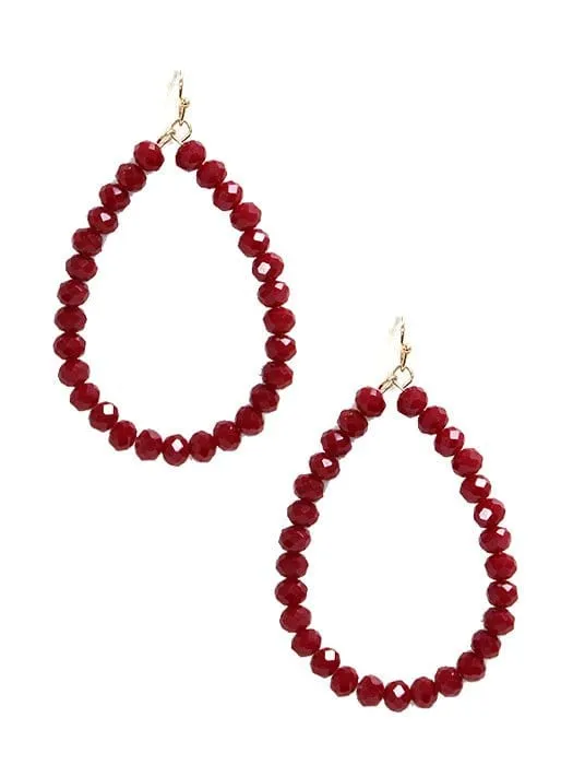 SE7061 Beaded Teardrop Hoop Earrings