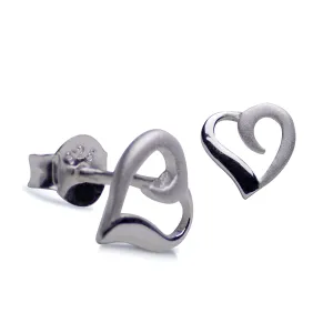 Shine & Matte Silver Heart Earrings