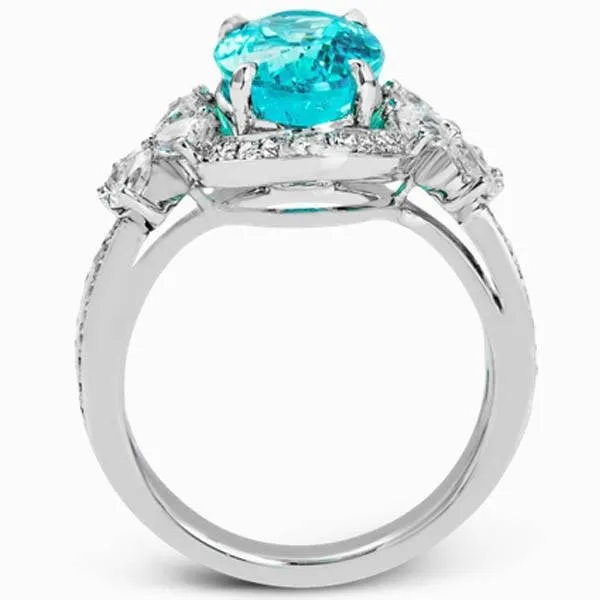 Simon G. 18K White Gold Oval Cut Blue Paraiba Tourmaline and Diamond Ring