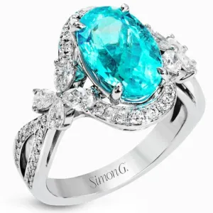 Simon G. 18K White Gold Oval Cut Blue Paraiba Tourmaline and Diamond Ring