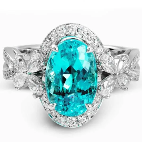 Simon G. 18K White Gold Oval Cut Blue Paraiba Tourmaline and Diamond Ring