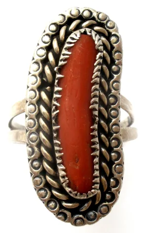 Sterling Silver Red Coral Ring Size 8