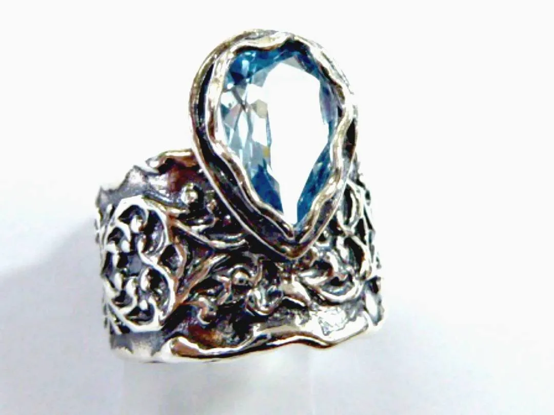 Sterling silver ring  for woman,  bohemian unique rings set with Blue Topaz.