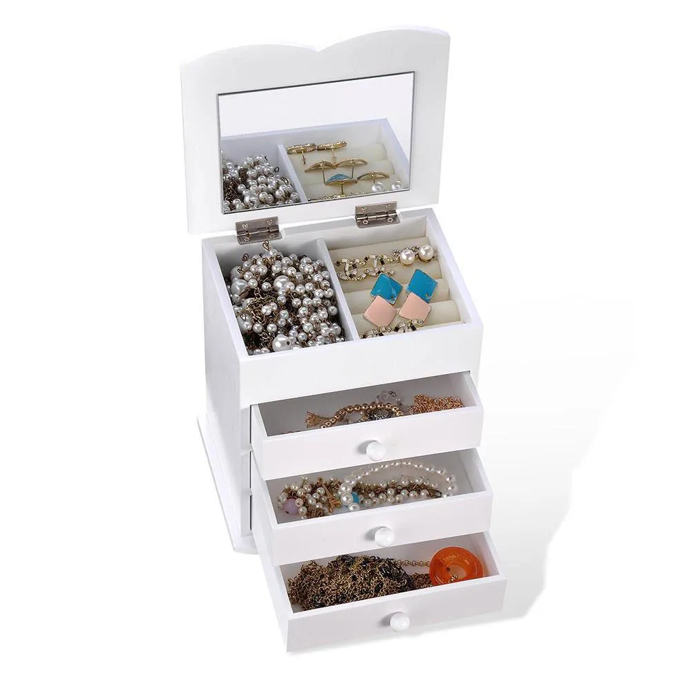 Tabletop Mirrored Jewelry Box Organizer Cabinet - White