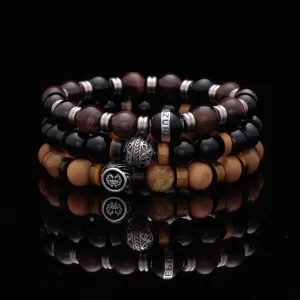 Tiger Eye Obsidian Rhodolite Garnet Beaded Bracelet