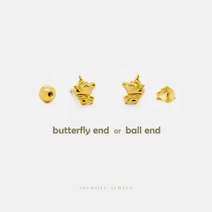 Tiny Unicorn Stud Earrings, Unisex, Gold, Silver SS707 Butterfly End, SS708 Screw Ball End (Type A) LR