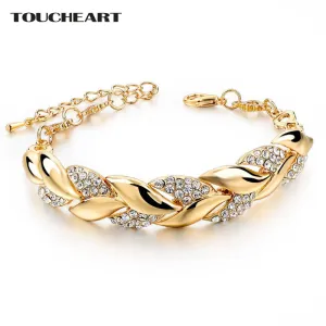 TOUCHEART Braided Gold color Leaf Bracelets & Bangles With Stones Luxury Crystal Bracelets For Women Wedding Jewelry Sbr140296