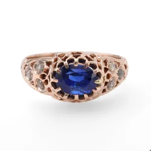 Victorian Sapphire Diamond 10k Rose Gold Ring