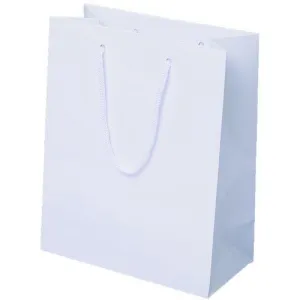 White Glossy Rope Handle Euro-Tote Shopping Bags - 8.0 x 4.0 x 10.0